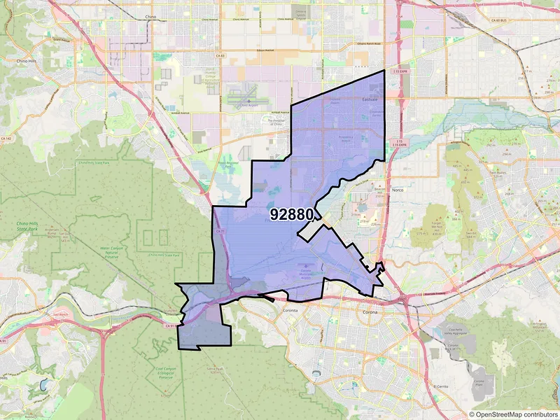 Map of ZIP Code 92880 — Corona, CA