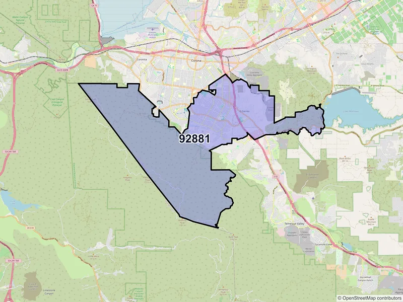 Map of ZIP Code 92881 — Corona, CA