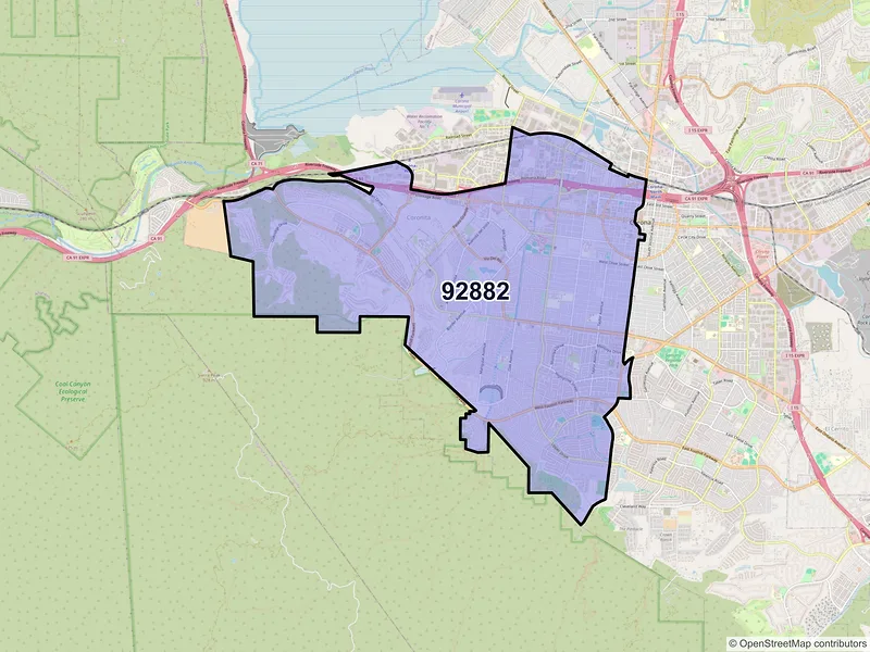 Map of ZIP Code 92882 — Corona, CA