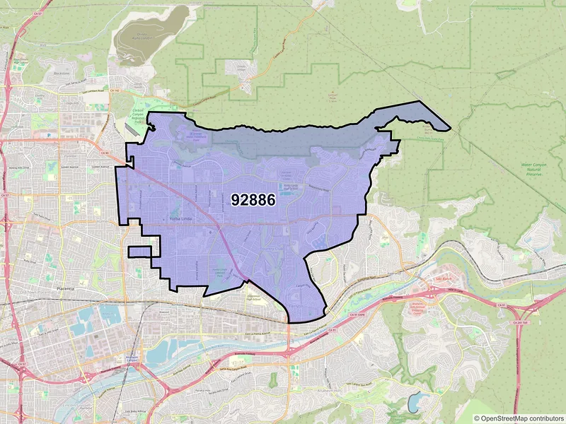 Map of ZIP Code 92886 — Yorba Linda, CA