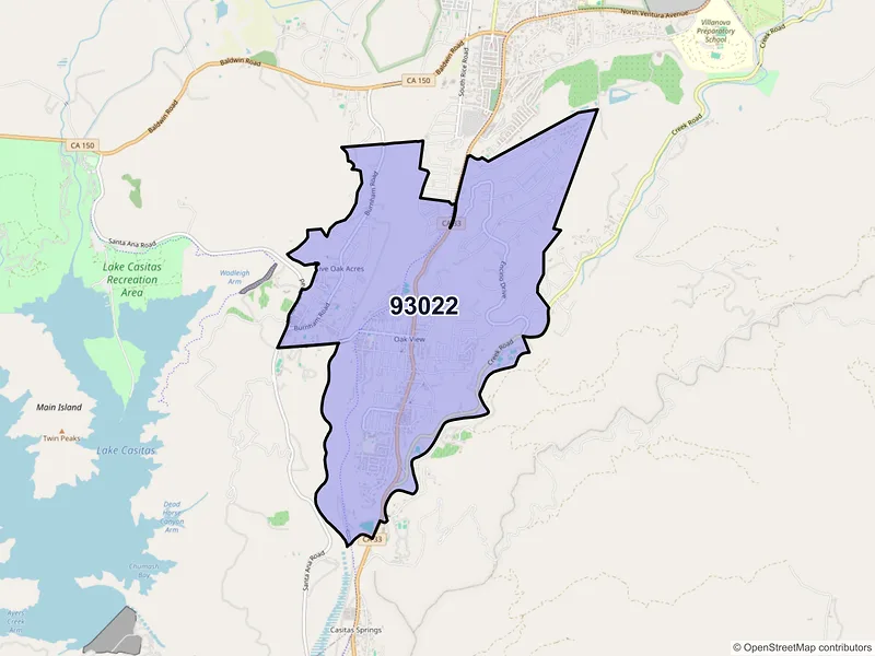 Map of ZIP Code 93022 — Oak View, CA