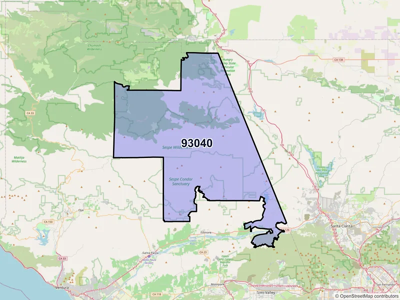 Map of Piru, California and ZIP codes