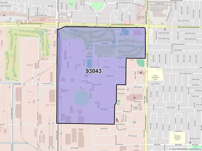 Map of ZIP Code 93043 — Port Hueneme CBC Base, CA