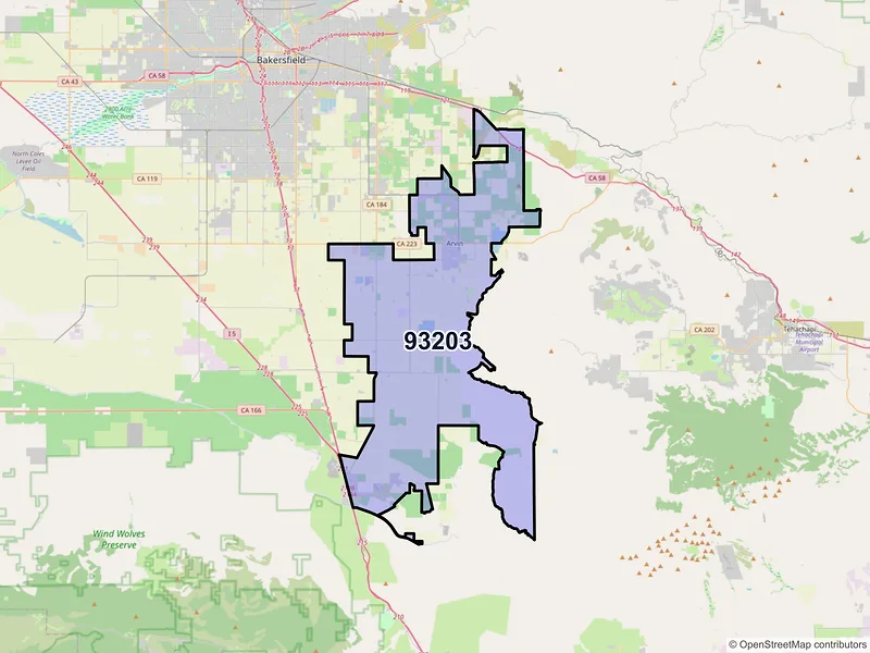 Map of ZIP Code 93203 — Arvin, CA