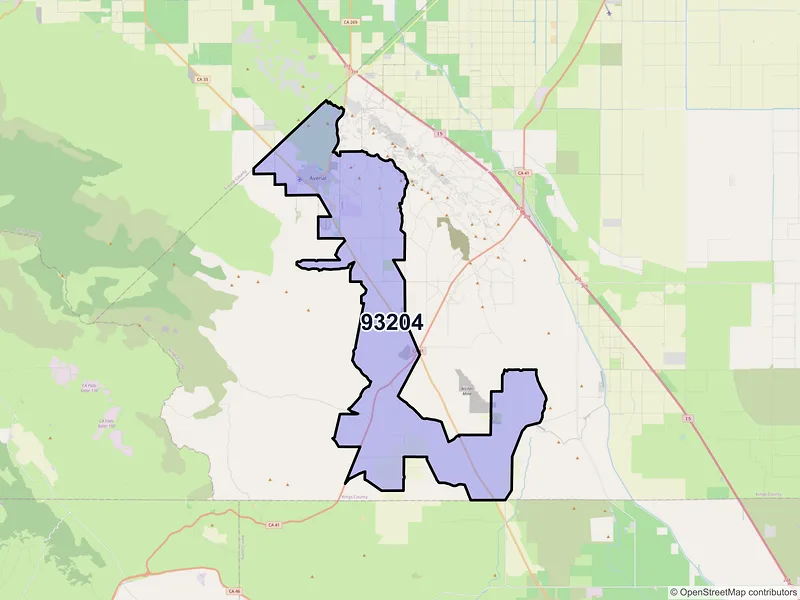 Map of Avenal, California and ZIP codes