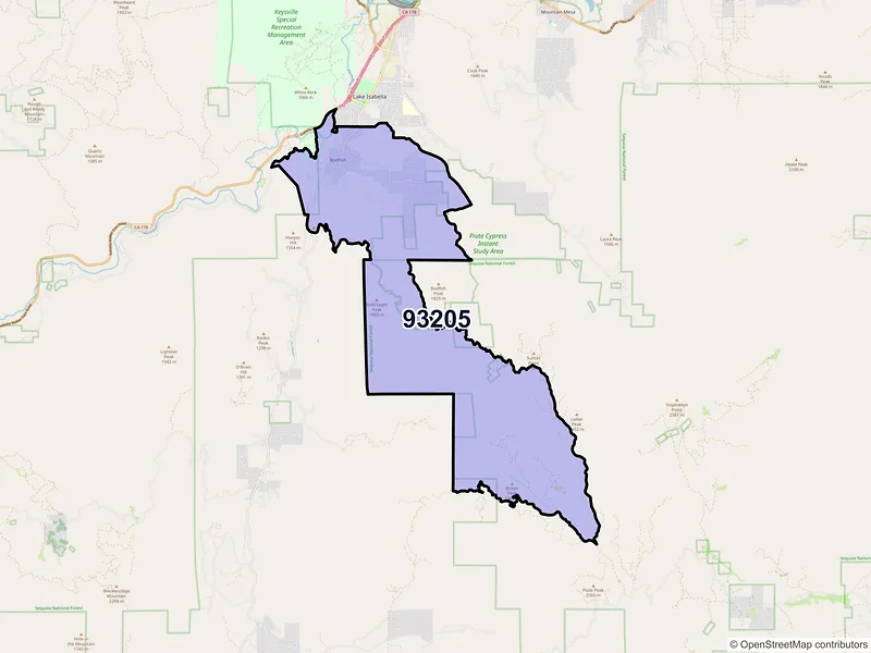 Map of ZIP Code 93205 — Bodfish, CA