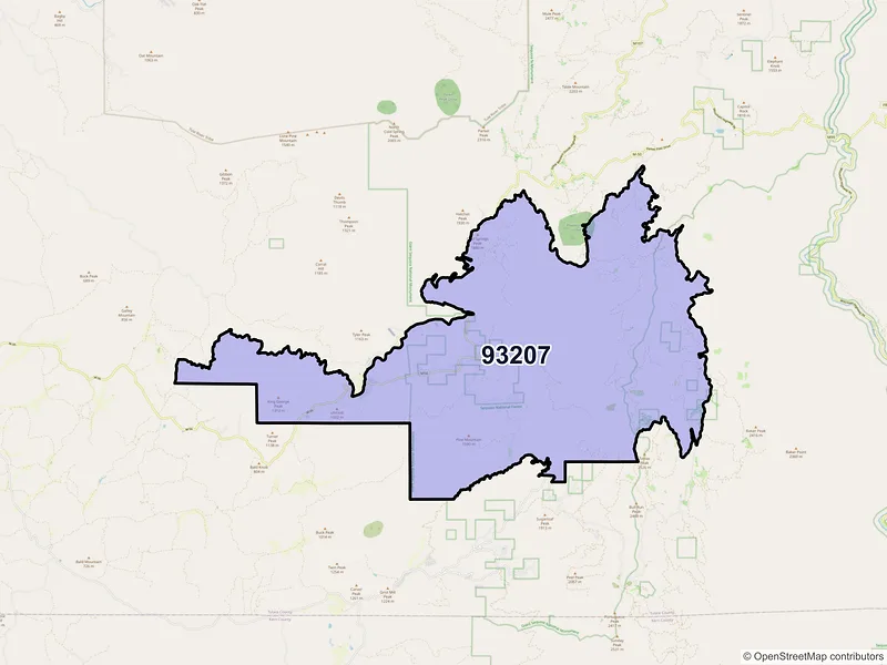 Map of California Hot Springs, California and ZIP codes