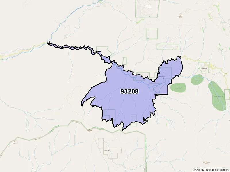 Map of Camp Nelson, California and ZIP codes