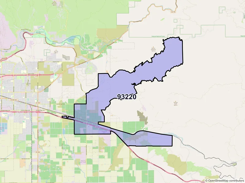 Map of Edison, California and ZIP codes