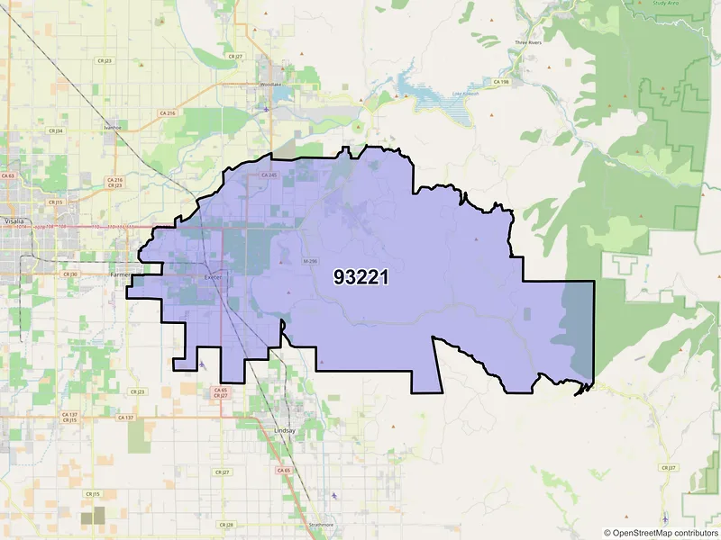 Map of ZIP Code 93221 — Exeter, CA