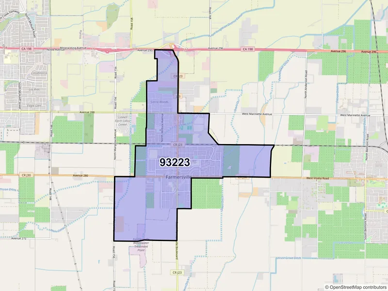 Map of ZIP Code 93223 — Farmersville, CA
