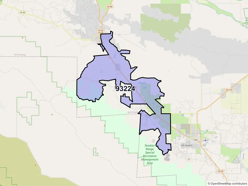 Map of ZIP Code 93224 — Fellows, CA