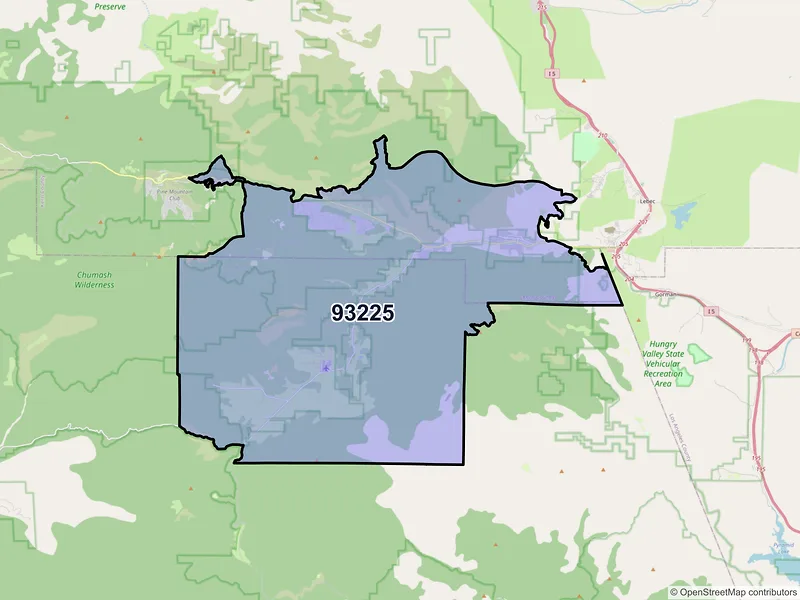 Map of Frazier Park, California and ZIP codes