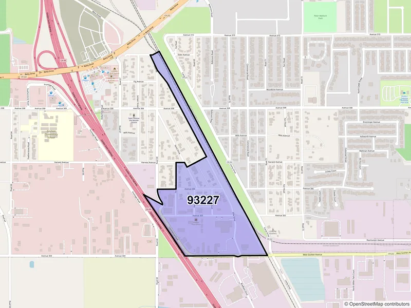 Map of Goshen, California and ZIP codes
