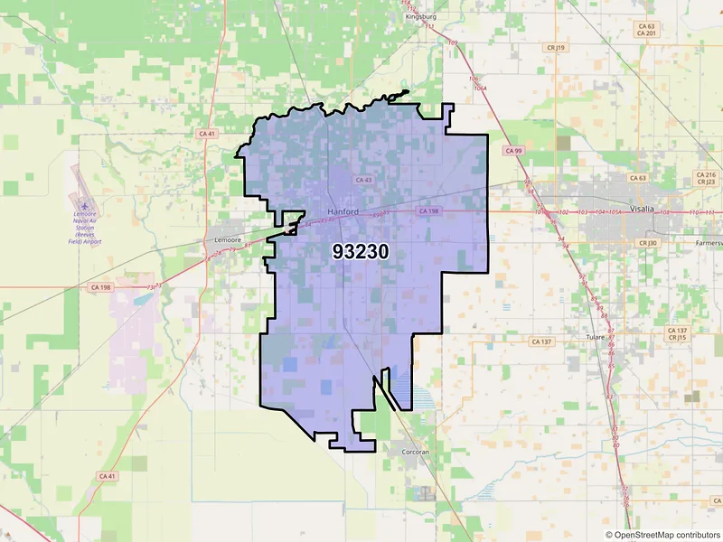 Map of ZIP Code 93230 — Hanford, CA