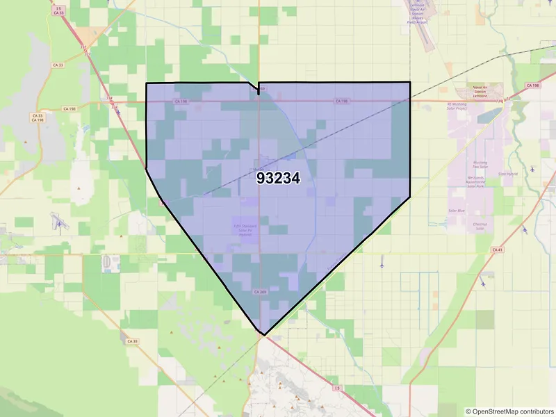 Map of Huron, California and ZIP codes