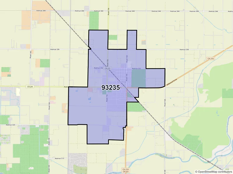 Map of ZIP Code 93235 — Ivanhoe, CA