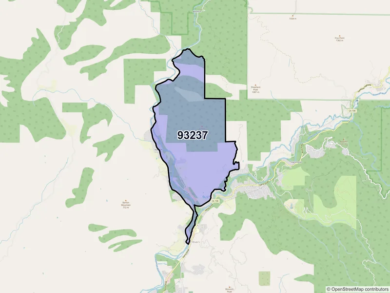 Map of Kaweah, California and ZIP codes