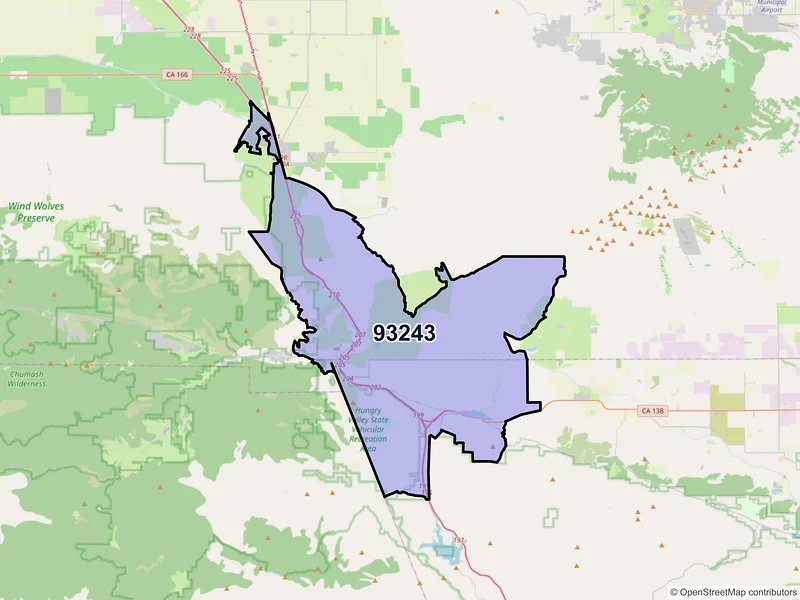 Map of Lebec, California and ZIP codes