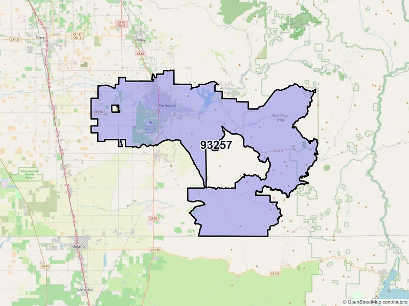 Map of ZIP Code 93257 — Porterville, CA