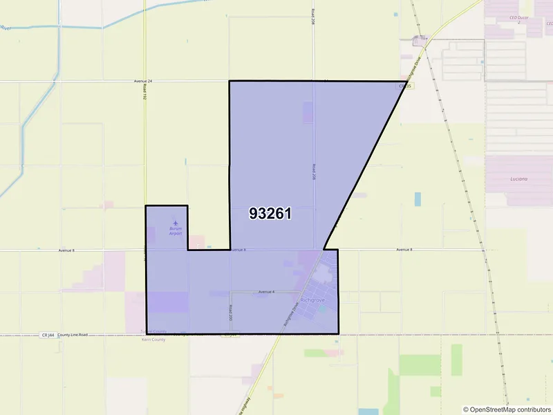 Map of Richgrove, California and ZIP codes