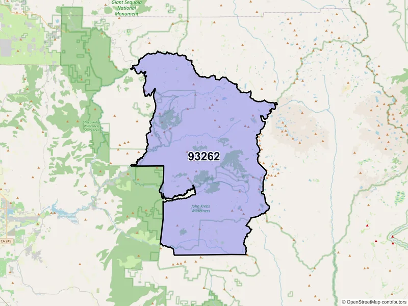 Map of Sequoia National Park, California and ZIP codes