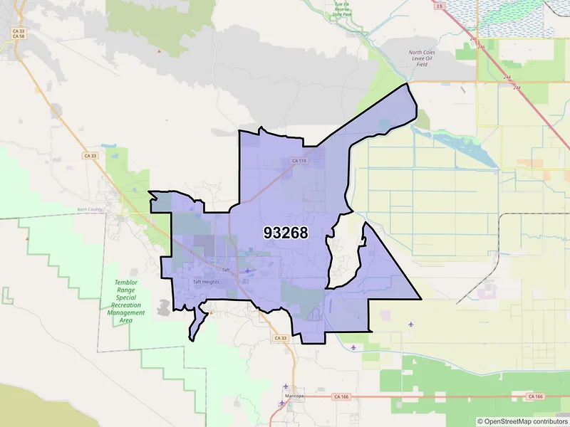 Map of ZIP Code 93268 — Taft, CA