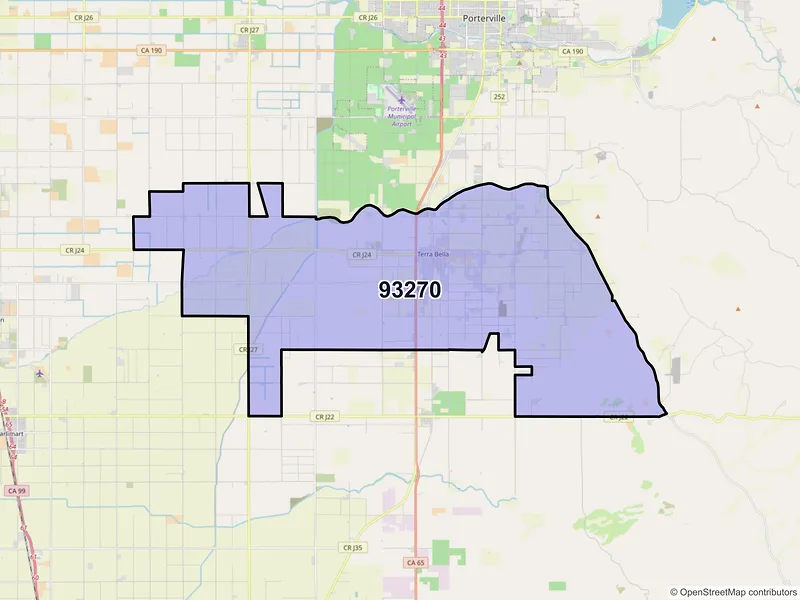 Map of ZIP Code 93270 — Terra Bella, CA