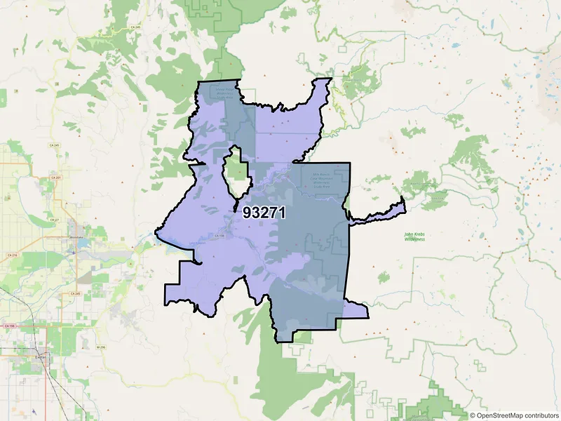Map of Three Rivers, California and ZIP codes