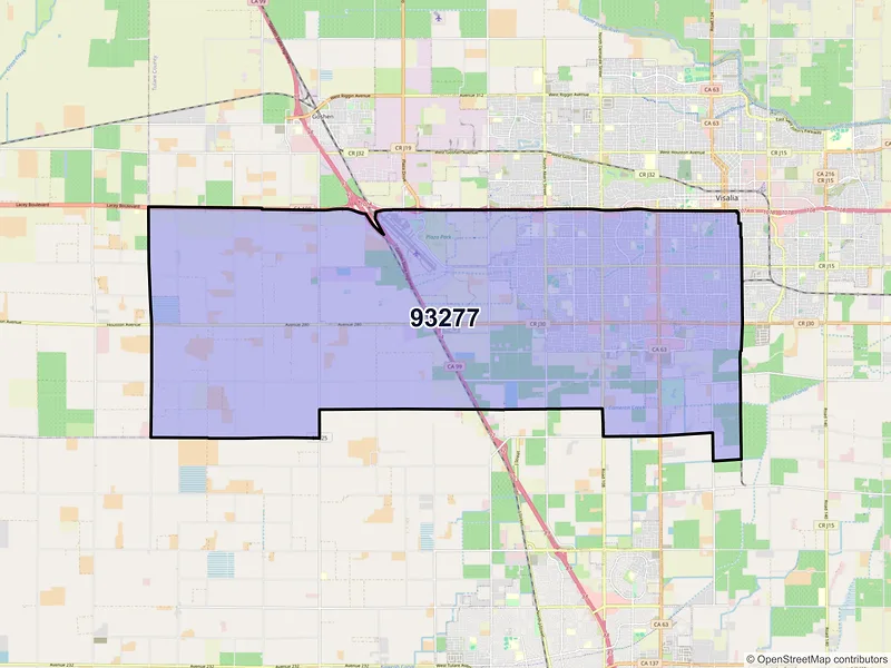 Map of ZIP Code 93277 — Visalia, CA