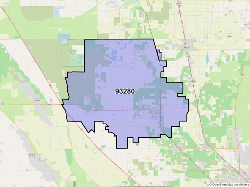 Map of Wasco, California and ZIP codes