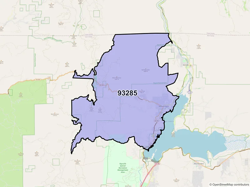 Map of Wofford Heights, California and ZIP codes