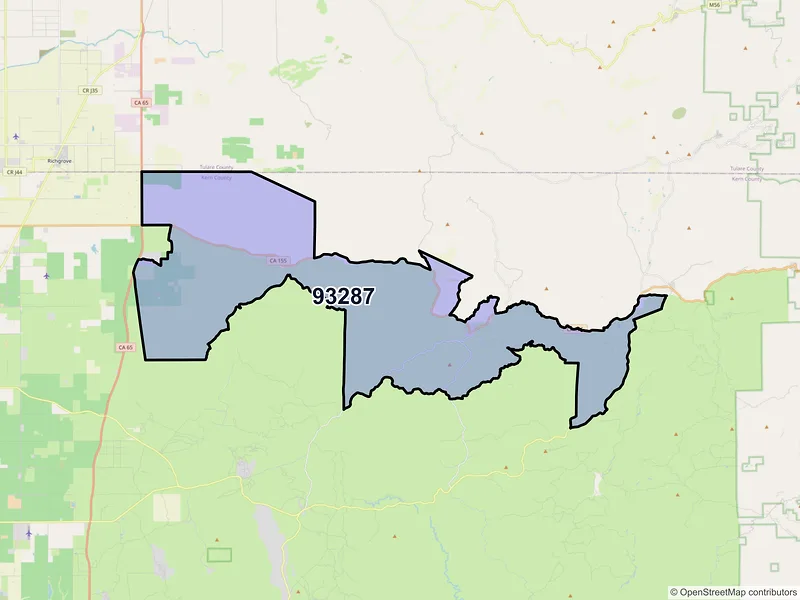 Map of Woody, California and ZIP codes