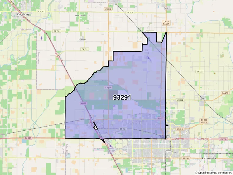 Map of ZIP Code 93291 — Visalia, CA