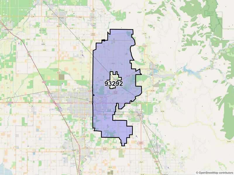 Map of ZIP Code 93292 — Visalia, CA