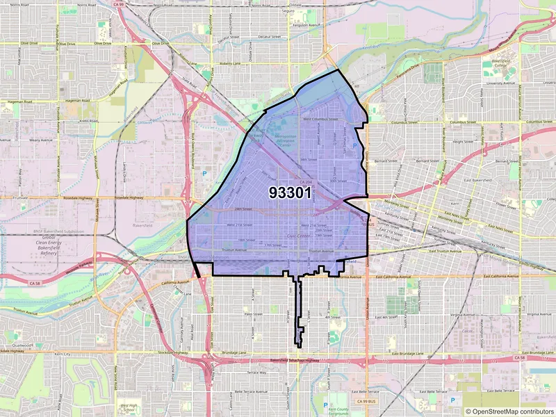 Map of ZIP Code 93301 — Bakersfield, CA
