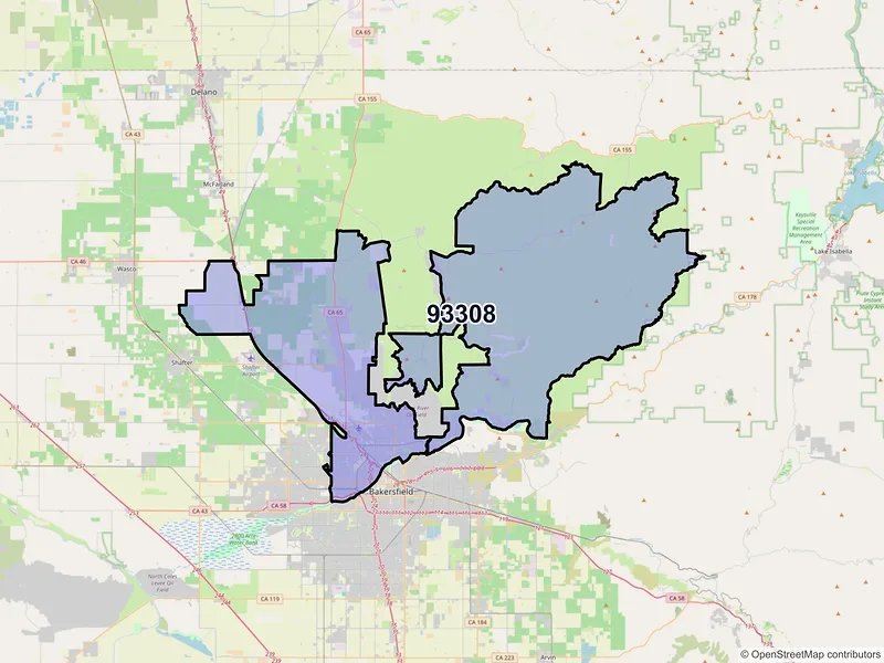 Map of ZIP Code 93308 — Bakersfield, CA