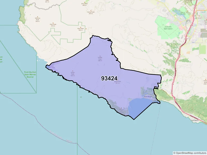 Map of Avila Beach, California and ZIP codes