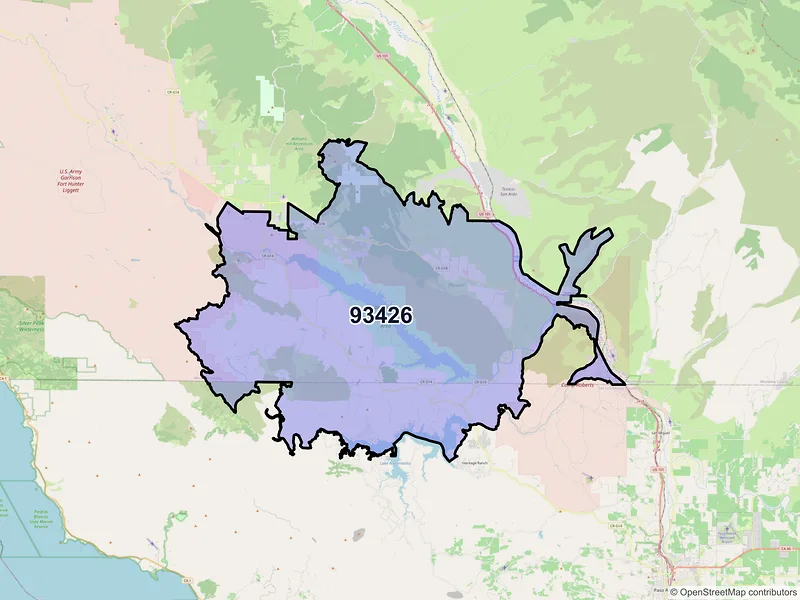 Map of Bradley, California and ZIP codes