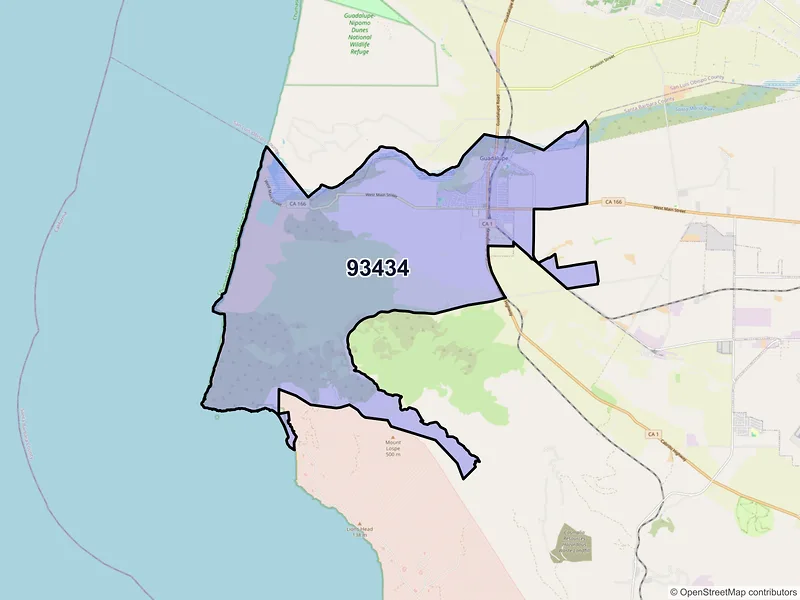 Map of Guadalupe, California and ZIP codes