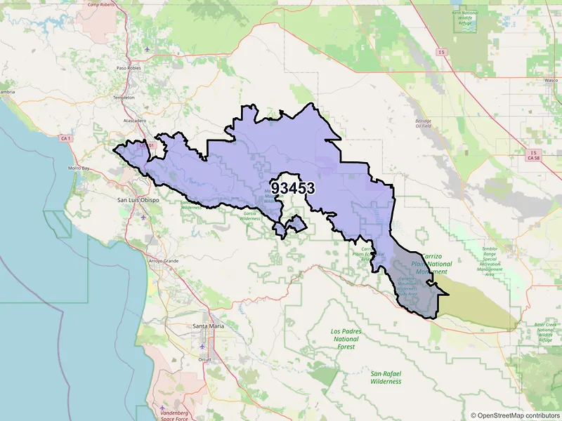 Map of ZIP Code 93453 — Santa Margarita, CA