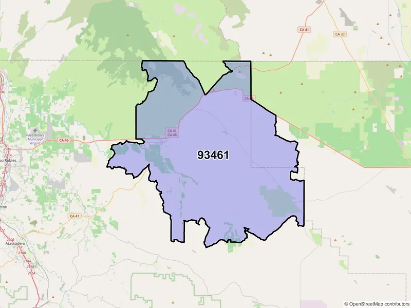 Map of Shandon, California and ZIP codes