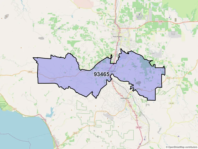 Map of ZIP Code 93465 — Templeton, CA