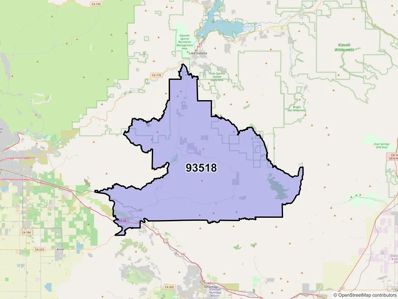 Map of Caliente, California and ZIP codes