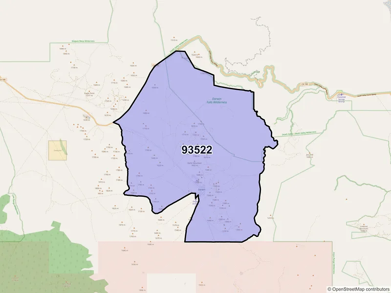 Map of Darwin, California and ZIP codes