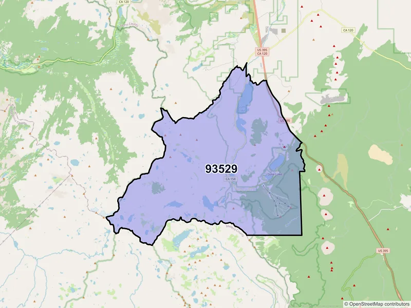 Map of June Lake, California and ZIP codes