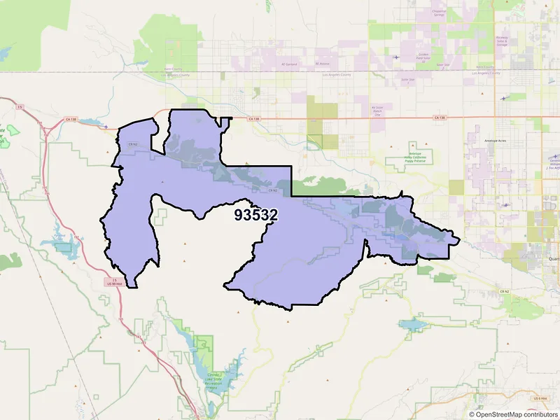 Map of ZIP Code 93532 — Lake Hughes, CA