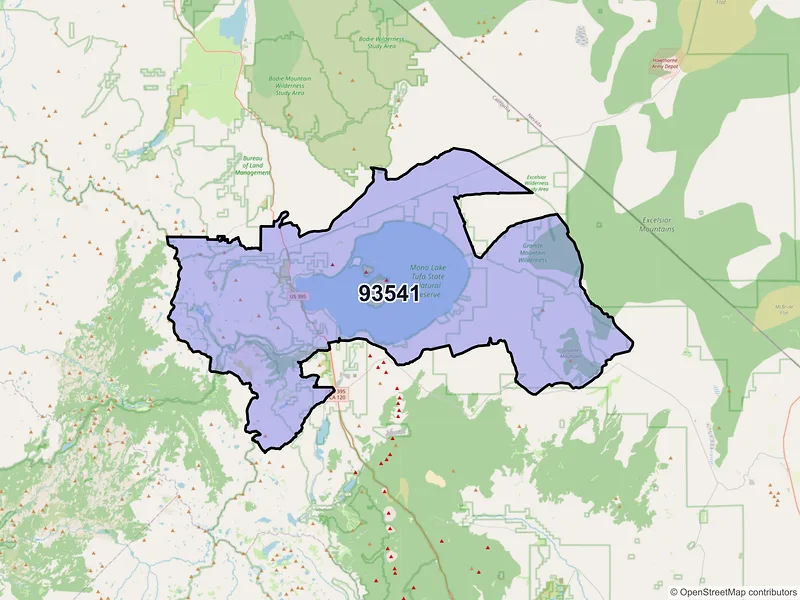 Map of Lee Vining, California and ZIP codes