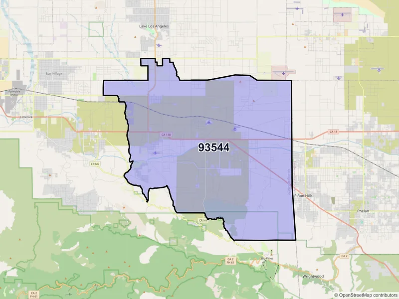 Map of Llano, California and ZIP codes