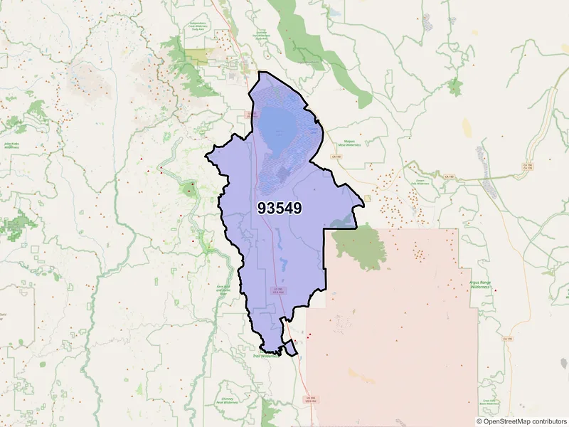 Map of Olancha, California and ZIP codes